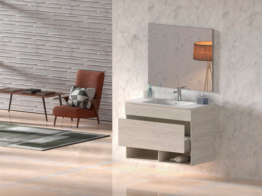 Mueble de baño suspendido NEBARI con cajón y lavabo extraplano